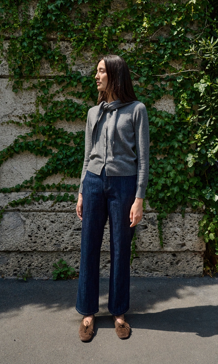 Woman in grey sweater