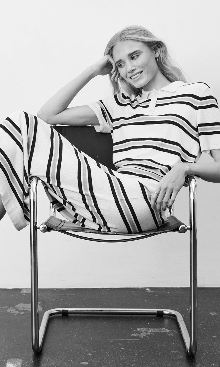 girl in striped knit